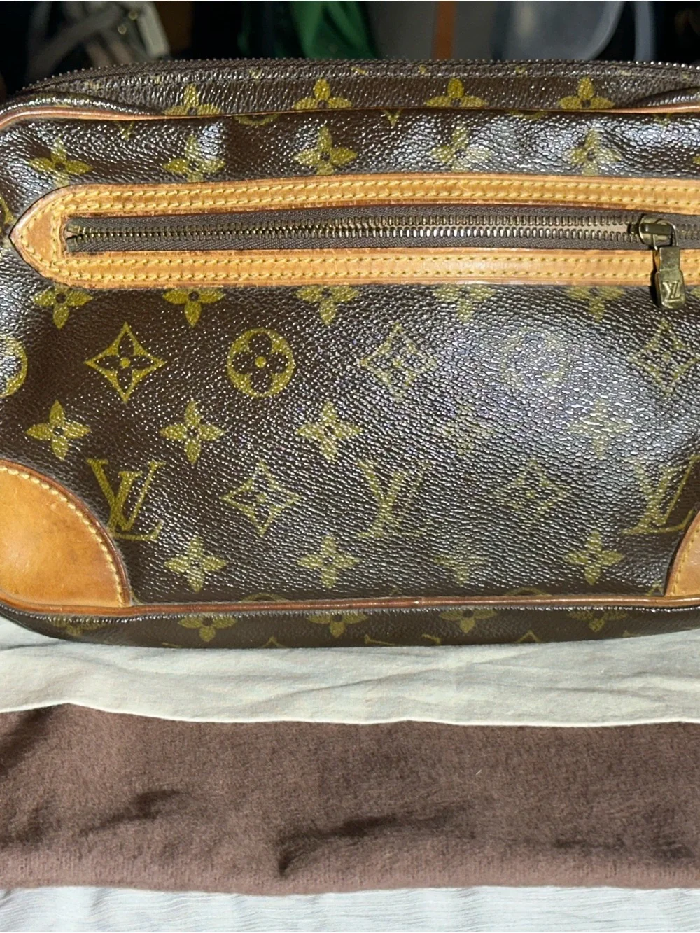 Louis Vuitton Vintage Brown Monogram Canvas Bag with Tan Trim
